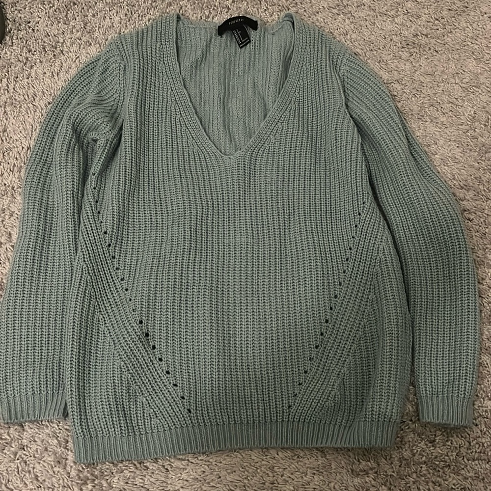Forever 21 V Neck Knit Blue Sweater